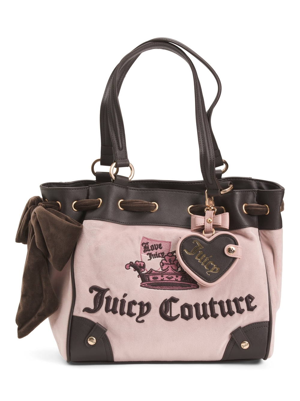 Juicy Couture Pink & Brown Embroidered Logo Tote with Bow Charm